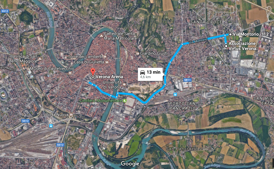 Mapa do Estádio do Virtus Verona